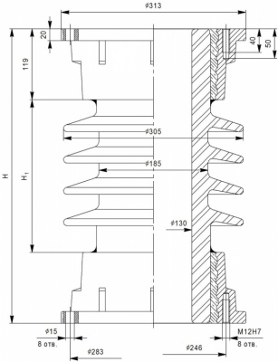 Покрышки для конденсаторов ПКСА 500/130 О1; ПКСА 1200/130 О1